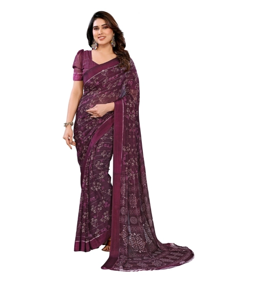Women's Georgette Printed Saree With Unstitched Blouse 5.5Mtr (Wine)