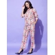 Women's Polyester Floral 3-4th Sleeve Co-Ord Set (Multicolor) Women's Polyester Floral 3-4th Sleeve Co-Ord Set (Multicolor)