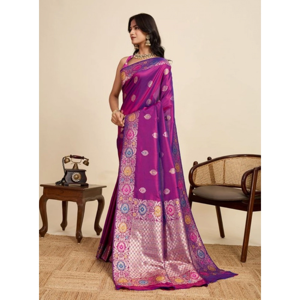 Women's Faux_Banarasi_Silk Woven Saree With Unstitched Blouse 5.5Mtr (Magenta) Women's Faux_Banarasi_Silk Woven Saree With Unstitched Blouse 5.5Mtr (Magenta)