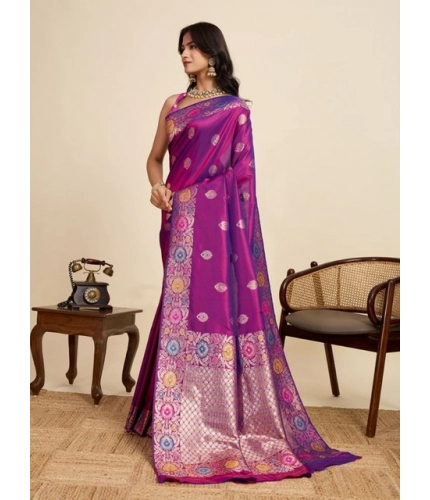 Women's Faux_Banarasi_Silk Woven Saree With Unstitched Blouse 5.5Mtr (Magenta)