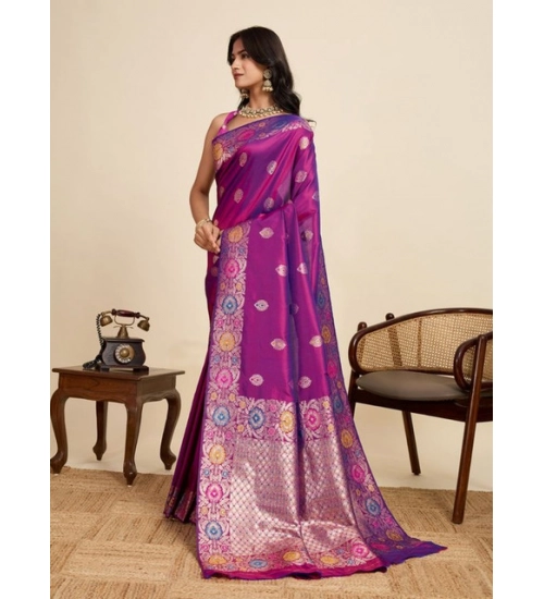 Women's Faux_Banarasi_Silk Woven Saree With Unstitched Blouse 5.5Mtr (Magenta)