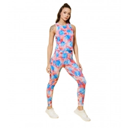 Women's Polyester Lycra Printed Sleeveless Active Wear (Multicolor)