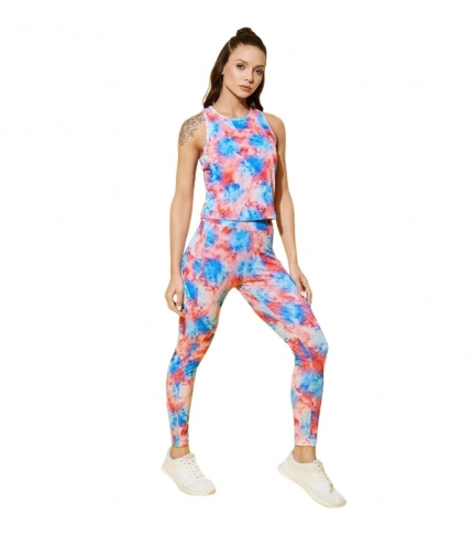 Women's Polyester Lycra Printed Sleeveless Active Wear (Multicolor)
