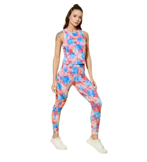 Women's Polyester Lycra Printed Sleeveless Active Wear (Multicolor)