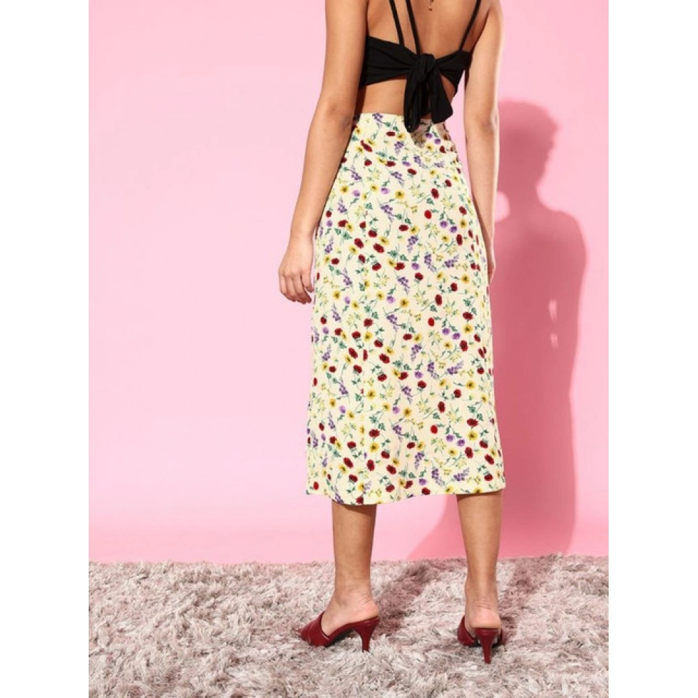 Women's Polyester Floral Side Zip Skirt (Multicolor)