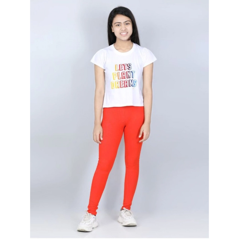 Girl's Cotton Lycra Solid Elasticated Jeggings (Orange) Girl's Cotton Lycra Solid Elasticated Jeggings (Orange)