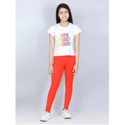 Girl's Cotton Lycra Solid Elasticated Jeggings (Orange)