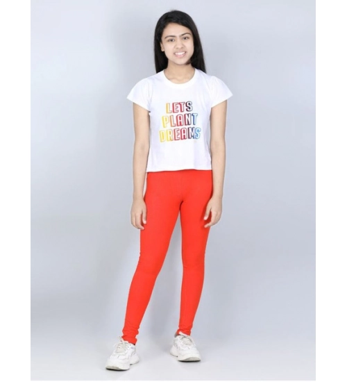 Girl's Cotton Lycra Solid Elasticated Jeggings (Orange)