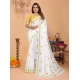 Women's Linen Cotton Printed Saree With Unstitched Blouse 5.5Mtr (White)