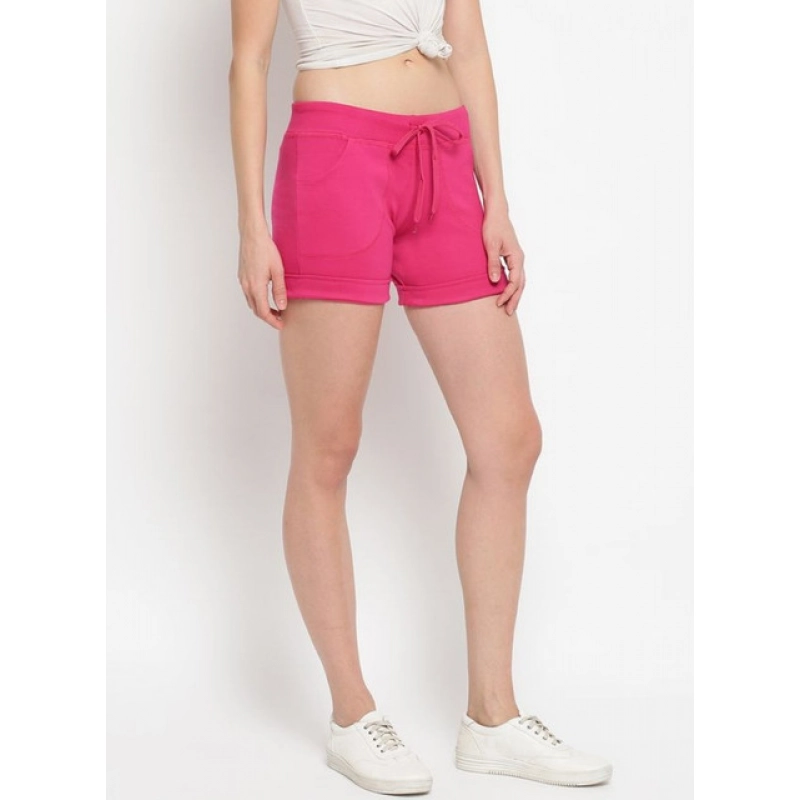 Women's Cotton Solid Elasticated Shorts (Pink)