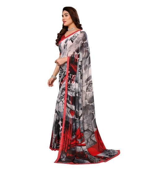 Women's Georgette Printed Saree With Unstitched Blouse 5.5Mtr (Red) Women's Georgette Printed Saree With Unstitched Blouse 5.5Mtr (Red)
