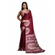 Women's Satin Crepe Printed Saree With Unstitched Blouse 5.5Mtr (Maroon)