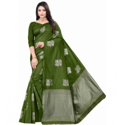 Women's Soft Lichi Silk Printed Saree With Unstitched Blouse 5.5Mtr (Green)