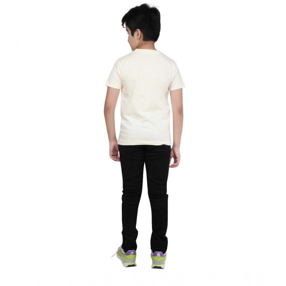 Boy's Cotton Grapic Printed Round Neck T-Shirt (Beige ) Boy's Cotton Grapic Printed Round Neck T-Shirt (Beige )