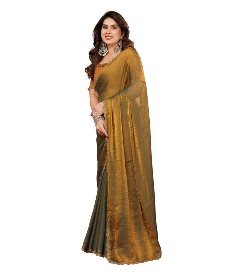 Women's Georgette Printed Saree With Unstitched Blouse 5.5Mtr (Gold)