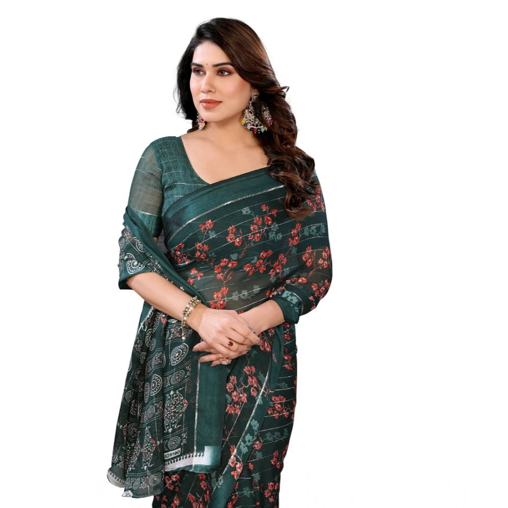 Women's Georgette Printed Saree With Unstitched Blouse 5.5Mtr (Green) Women's Georgette Printed Saree With Unstitched Blouse 5.5Mtr (Green)