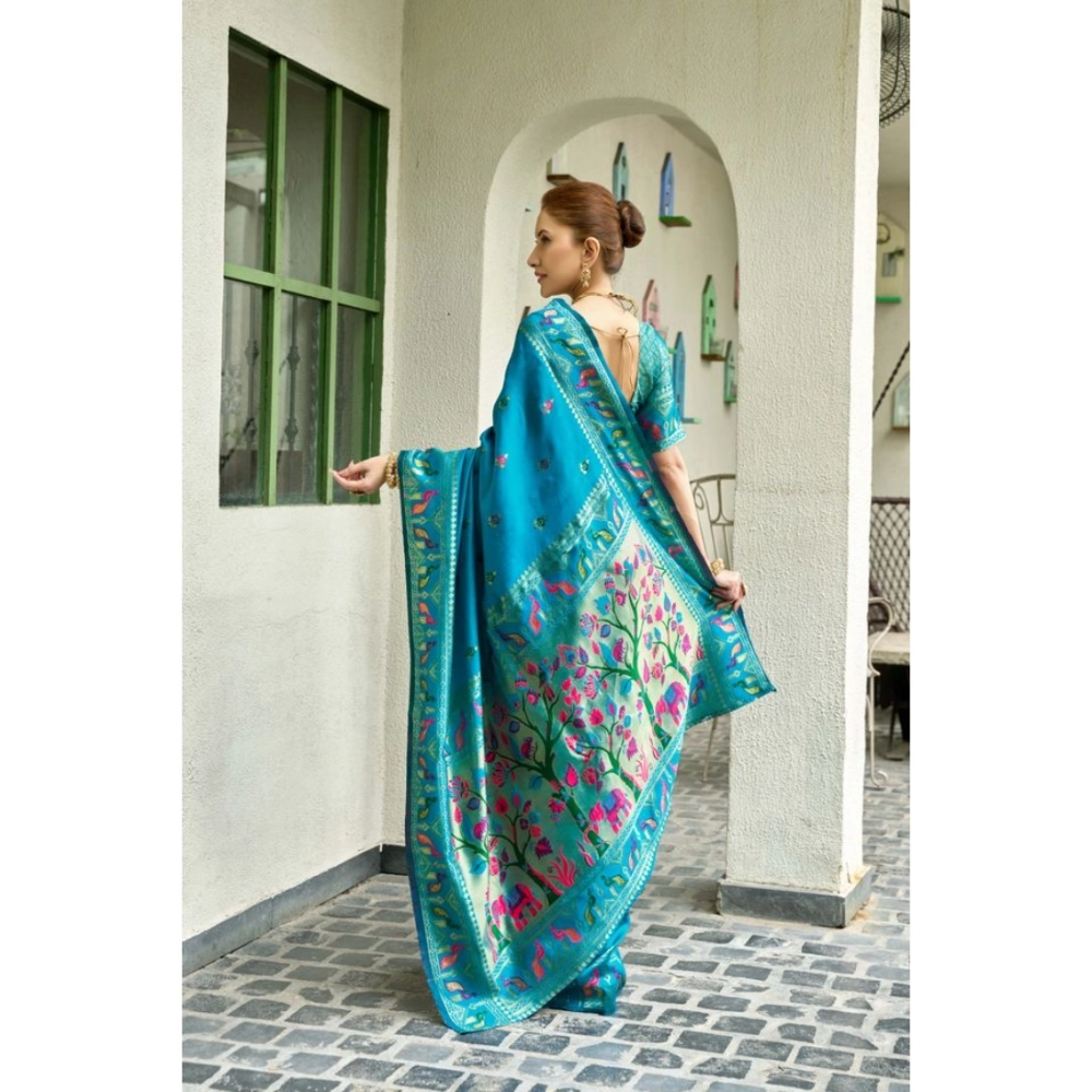 Women's Silk Blend Woven Saree With Unstitched Blouse 5.5 Mtr (Turquoise) Women's Silk Blend Woven Saree With Unstitched Blouse 5.5 Mtr (Turquoise)