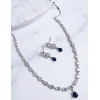 Women's Brass Silver Plated Necklace set (Blue)