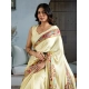 Women's Satin Crepe Printed Saree With Unstitched Blouse 5.5Mtr (Cream)