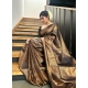 Women's Litchi silk Printed Saree With Unstitched Blouse (Gold)
