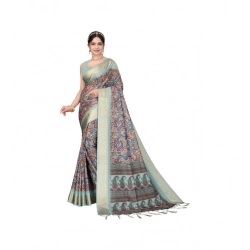 Women's Cotton Silk  Printed Saree With Unstitched Blouse 5.5Mtr (Multicolor)