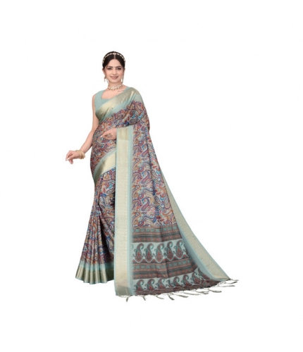 Women's Cotton Silk  Printed Saree With Unstitched Blouse 5.5Mtr (Multicolor)