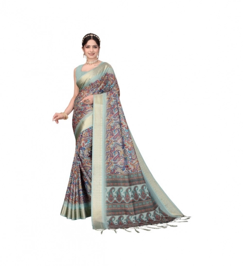 Women's Cotton Silk  Printed Saree With Unstitched Blouse 5.5Mtr (Multicolor)