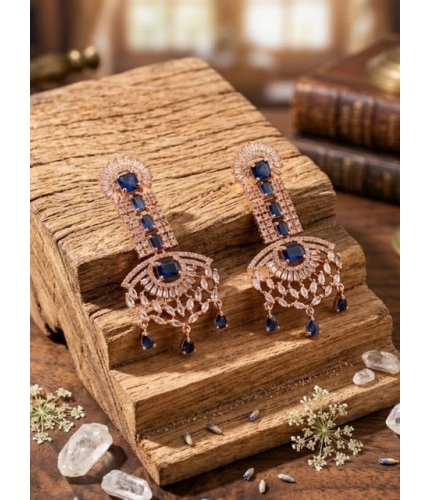 Women's Brass Silver Plated Drop Earrings (Blue)