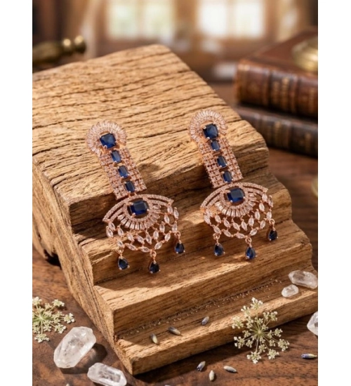 Women's Brass Silver Plated Drop Earrings (Blue)
