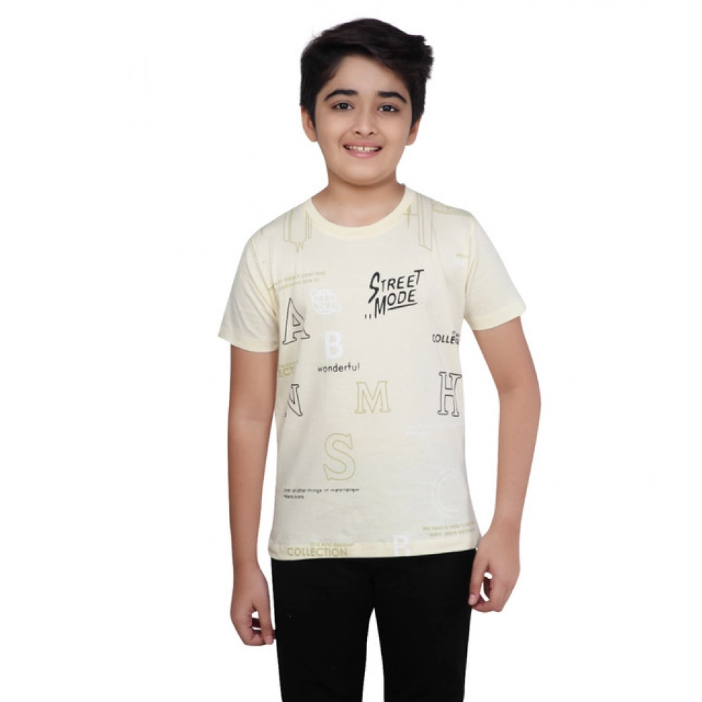 Boy's Cotton Grapic Printed Round Neck T-Shirt (Beige ) Boy's Cotton Grapic Printed Round Neck T-Shirt (Beige )