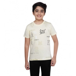 Boy's Cotton Grapic Printed Round Neck T-Shirt (Beige )