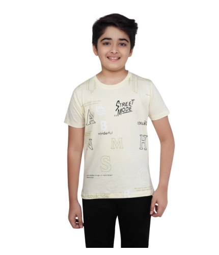 Boy's Cotton Grapic Printed Round Neck T-Shirt (Beige )