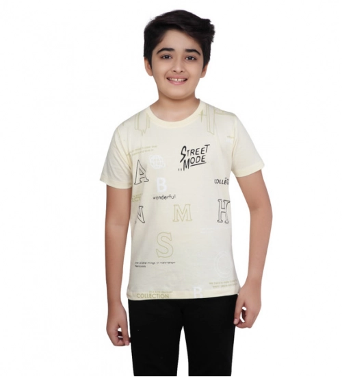 Boy's Cotton Grapic Printed Round Neck T-Shirt (Beige )