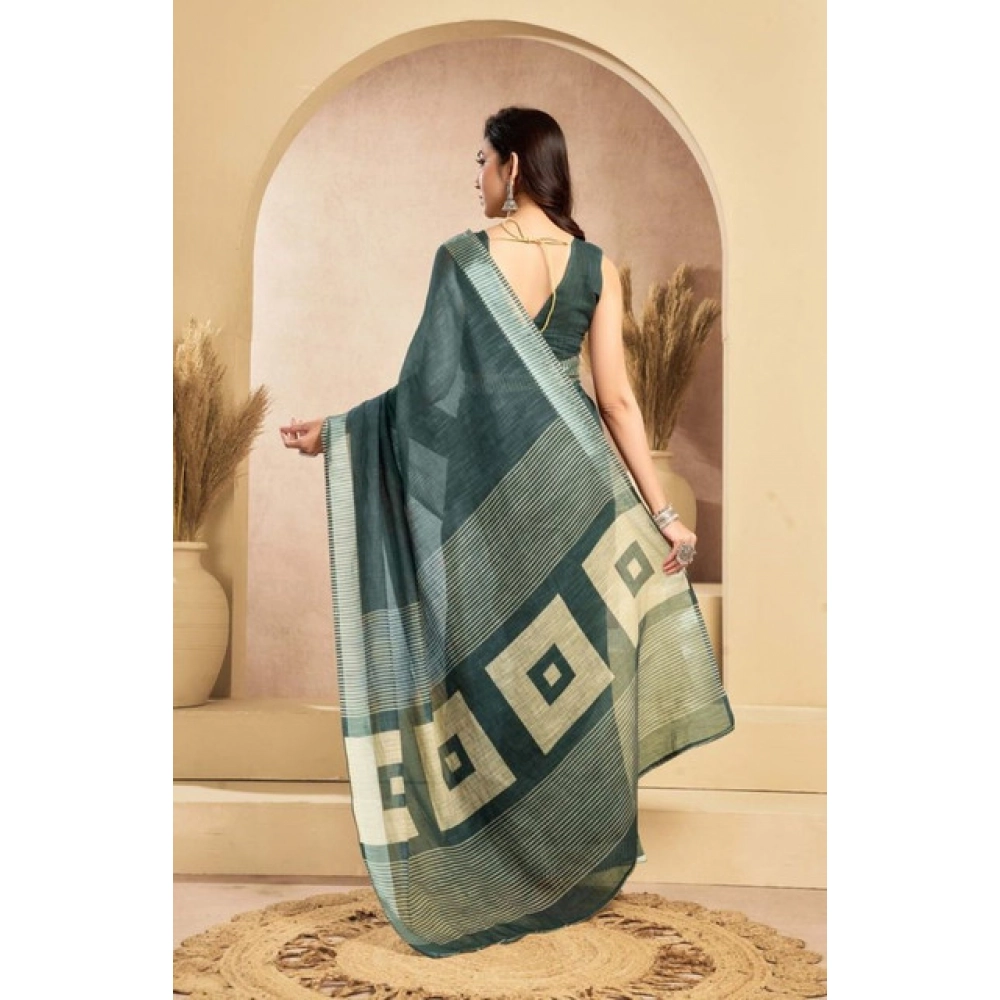 Women's Faux Linen Floral Ready to wear Saree With Unstitched Blouse 5.5Mtr (Light_Teal) Women's Faux Linen Floral Ready to wear Saree With Unstitched Blouse 5.5Mtr (Light_Teal)