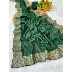 Women's Silk Embroidred Saree With Unstitched Blouse 5.5Mtr (Dark Green)