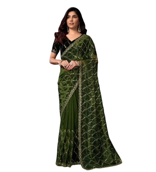 Women's Net Sequence Saree With Unstitched Blouse 5.5Mtr (Light Green)