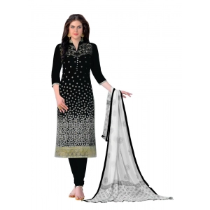Generic Women's Cotton Unstitched Salwar-Suit Material With Dupatta (Black, 2-2.5mtrs)