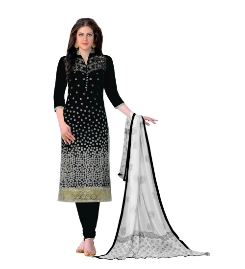 Women's Cotton Unstitched Salwar-Suit Material With Dupatta (Black, 2-2.5mtrs)