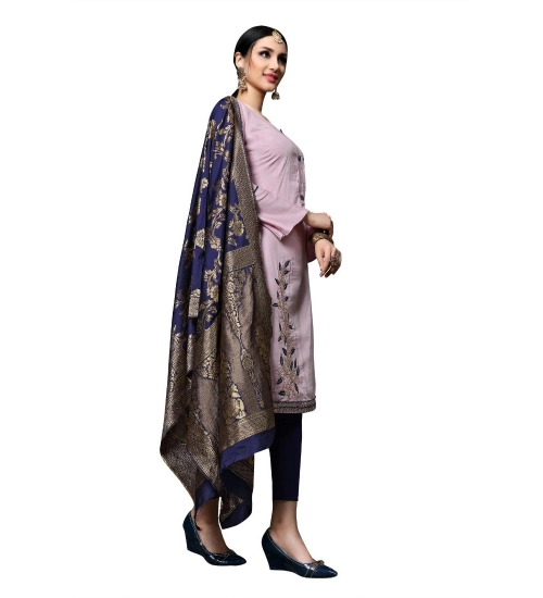 Women's Cotton Unstitched Salwar-Suit Material With Dupatta (Pink, 2-2.5mtrs)