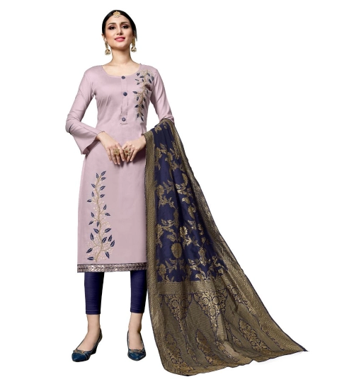 Women's Cotton Unstitched Salwar-Suit Material With Dupatta (Pink, 2-2.5mtrs)