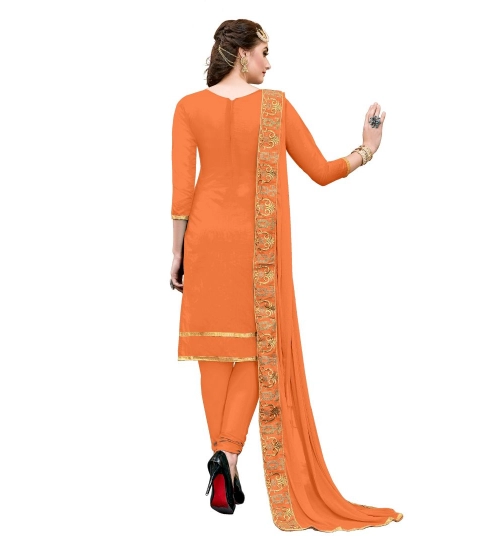 Women's Chanderi Cotton Unstitched Salwar-Suit Material With Dupatta (Oranage, 2-2.5mtrs)