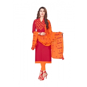 Generic Women's Slub Cotton Unstitched Salwar-Suit Material With Dupatta (Magenta, 2-2.5mtrs)