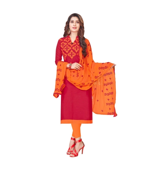 Women's Slub Cotton Unstitched Salwar-Suit Material With Dupatta (Magenta, 2-2.5mtrs)
