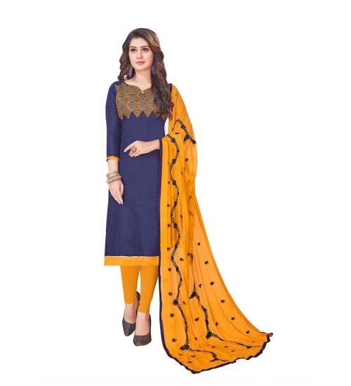 Women's Slub Cotton Unstitched Salwar-Suit Material With Dupatta (Blue, 2-2.5mtrs)
