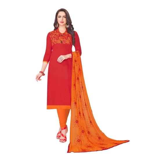 Women's Glaze Cotton Unstitched Salwar-Suit Material With Dupatta (Red, 2-2.5mtrs)