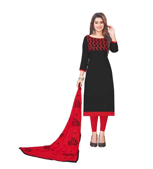 Women's Glaze Cotton Unstitched Salwar-Suit Material With Dupatta (Black, 2-2.5mtrs)