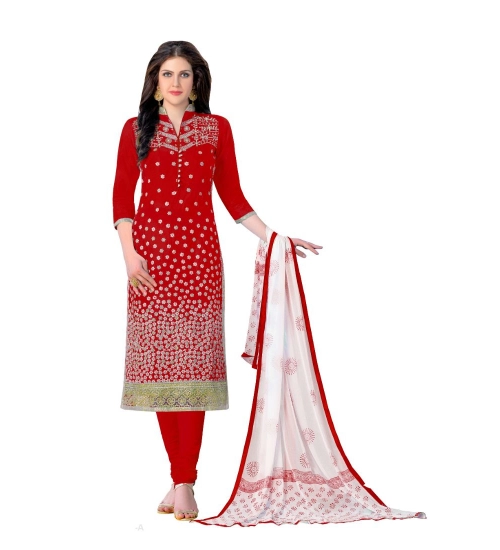 Women's Cotton Unstitched Salwar-Suit Material With Dupatta (Red, 2-2.5mtrs)
