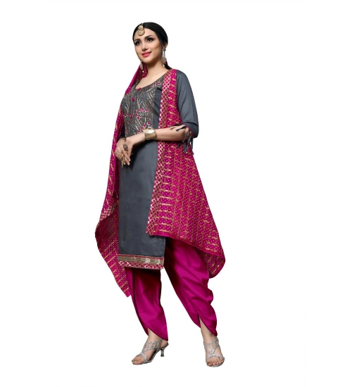Women's Cotton Unstitched Salwar-Suit Material With Dupatta (Grey, 2-2.5mtrs)