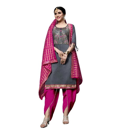 Women's Cotton Unstitched Salwar-Suit Material With Dupatta (Grey, 2-2.5mtrs)