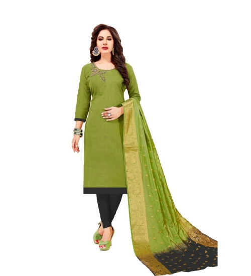 Women's Slub Cotton Unstitched Salwar-Suit Material With Dupatta (Green, 2-2.5mtrs)